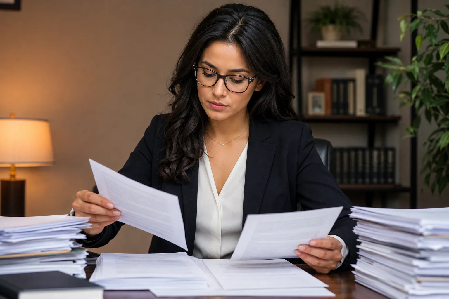 Translator reviewing bilingual documents at a desk